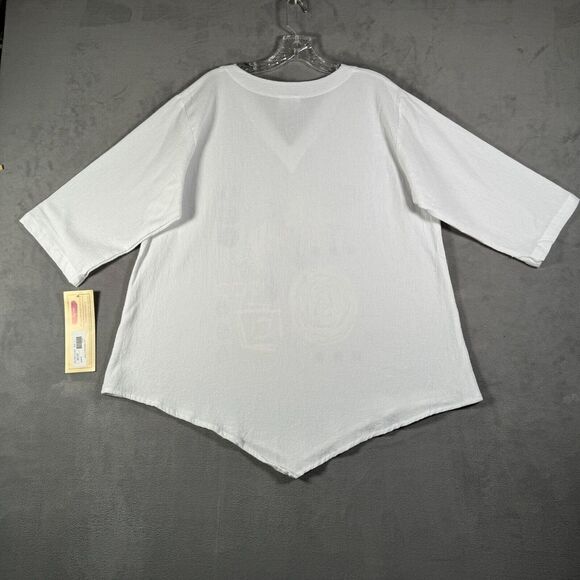 Cottonways Women Top L White Gauze Floral Geo Print Asymmetric Hem Boho NEW - Picture 3 of 9